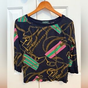 Ralph Lauren LRL Women's Lightweight Equestrian Waffle Weave Pullover Top Size M